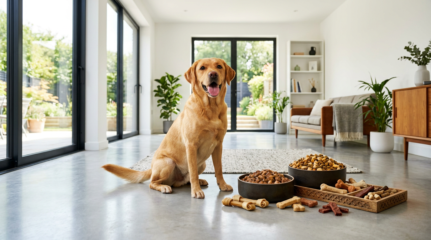 Dog food bowl and treats